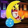 5FT Christmas Inflatable Somnolent Santa Claus on The Moon Decoration, LED Blow Up Lighted Decor Indoor Outdoor Holiday Art Decor Decorations