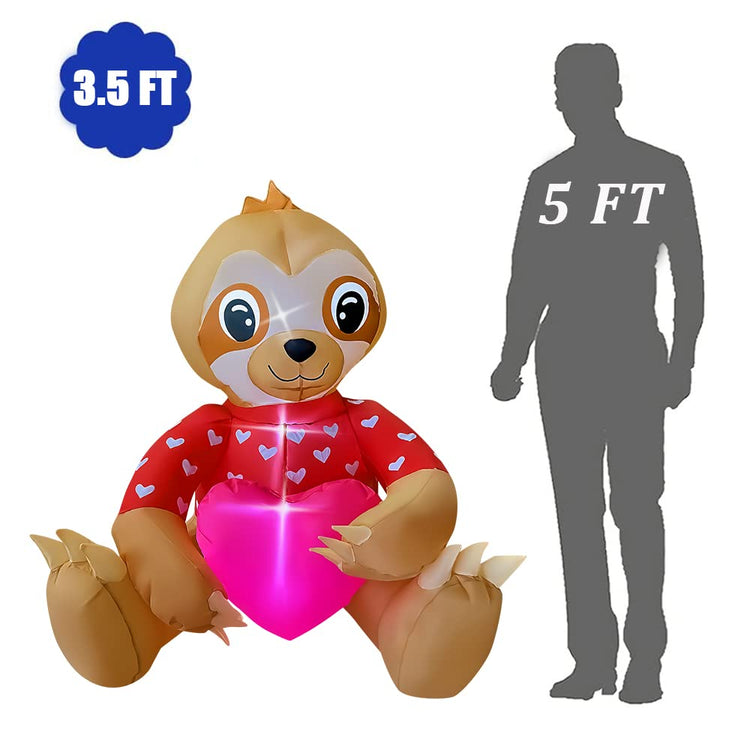 3.5 Ft Valentine's Day Inflatable Sloth with Heart Light Up Decoration Blow Up for Birthday Wedding Anniversary Party Decor