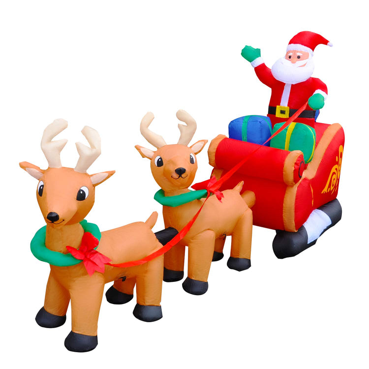 8 Ft LED Inflatable Christmas Reindeer Pull The Sleigh Take Santa Claus Xmas Decoration for Yard Lawn Garden Home Party Indoor Outdoor