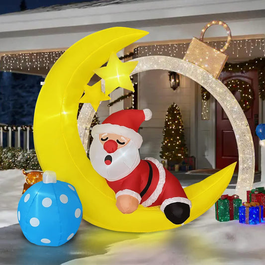 5FT Christmas Inflatable Somnolent Santa Claus on The Moon Decoration, LED Blow Up Lighted Decor Indoor Outdoor Holiday Art Decor Decorations