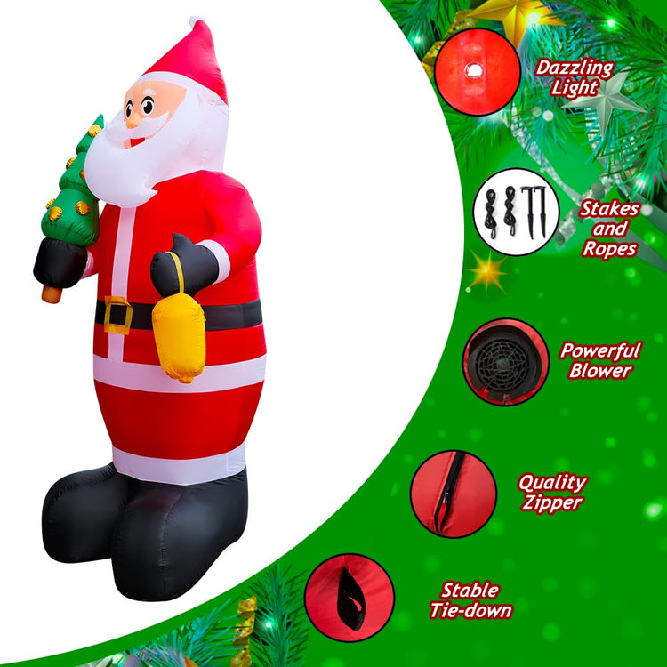 10 FT LED Light Up Inflatable Christmas Santa Claus with Xmas Tree Decoration for Lawn Yard Home Indoor Outdoor