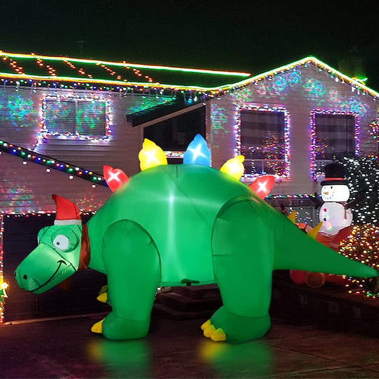 5ft Inflatable Christmas Stegosaurus LED Flashing Lighting Blow Up Lighted Decor Indoor Outdoor Holiday Art Decor Decorations