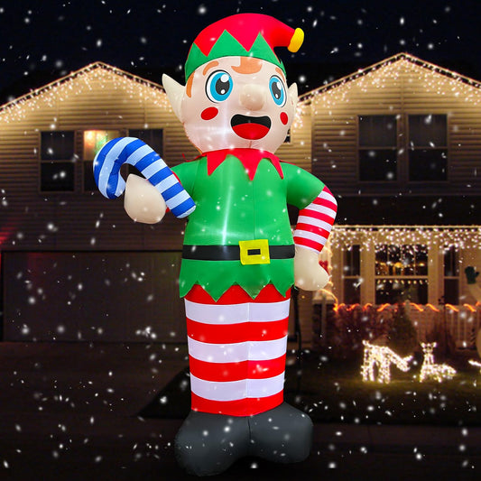 12 FT LED Light Up Inflatable Christmas Giant Elf Holds Candy Cane Decoration for Yard Lawn Garden Home Party Indoor Outdoor