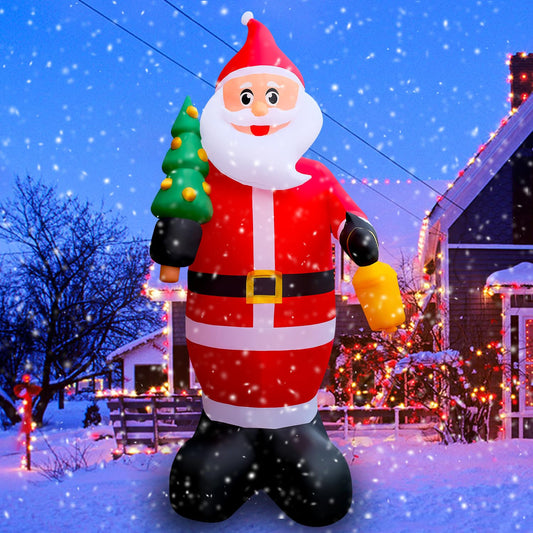 10 FT LED Light Up Inflatable Christmas Santa Claus with Xmas Tree Decoration for Lawn Yard Home Indoor Outdoor