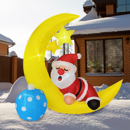 5FT Christmas Inflatable Somnolent Santa Claus on The Moon Decoration, LED Blow Up Lighted Decor Indoor Outdoor Holiday Art Decor Decorations