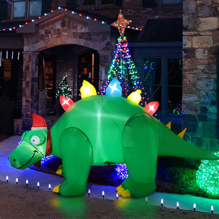 5ft Inflatable Christmas Stegosaurus LED Flashing Lighting Blow Up Lighted Decor Indoor Outdoor Holiday Art Decor Decorations