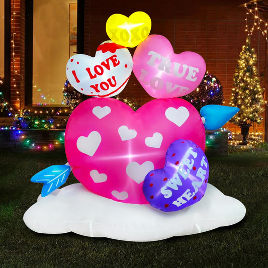 6ft Inflatable Valentine Hearts with Arrow Decoration, LED Blow Up Lighted Decor Indoor Outdoor Holiday Art Decor Decorations Clearance