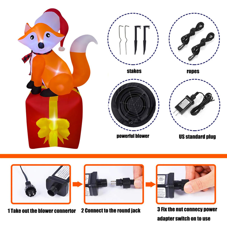 5 FT Christmas Inflatable Fox Standing on The Gift Box Decorations LED Lighted Xmas Blow Up for Party Indoor Outdoor Garden Yard Decor