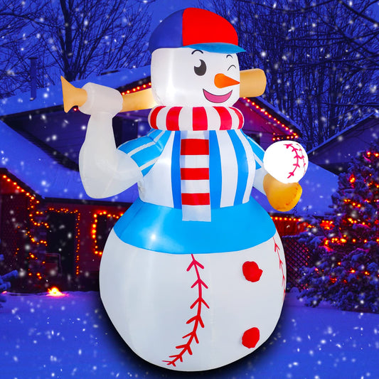 6 FT LED Light Up Inflatable Christmas Baseball Snowman Decoration for Yard Lawn Garden Home Party Indoor Outdoor