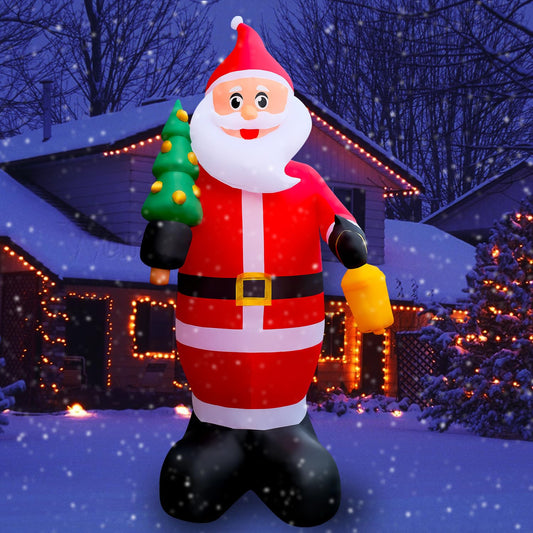 10 FT LED Light Up Inflatable Christmas Santa Claus with Xmas Tree Decoration for Lawn Yard Home Indoor Outdoor