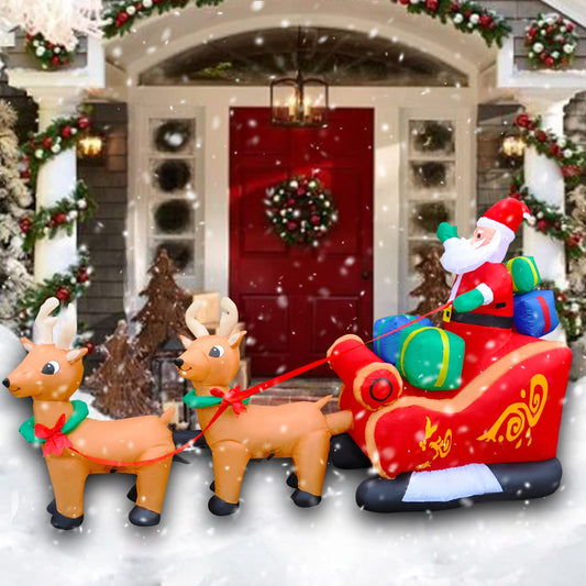 8 Ft LED Inflatable Christmas Reindeer Pull The Sleigh Take Santa Claus Xmas Decoration for Yard Lawn Garden Home Party Indoor Outdoor