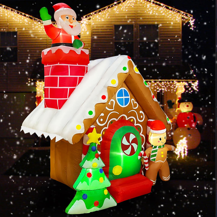 7 FT Christmas Inflatables Santa Claus Gingerbread House with Tree Decoration Blow Up Built-in LED for Holiday Lawn Yard Garden Home Indoor Outdoor