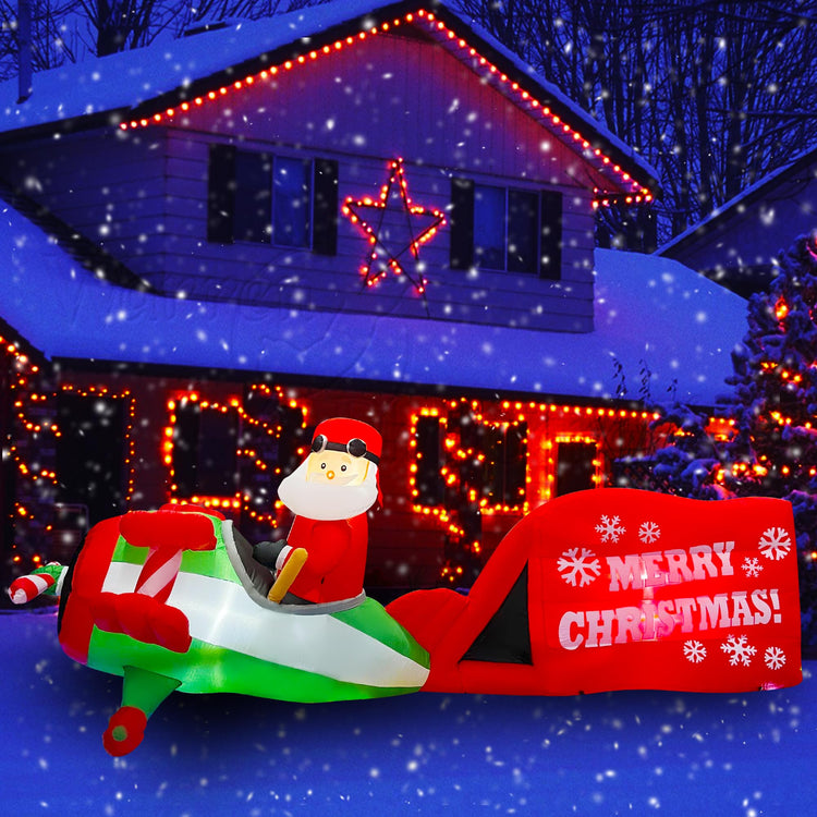 11FT Inflatable Christmas Santa Claus Flying Airplane Decoration Blow Up Built-in LED for Outdoor Indoor Lawn Yard Garden Party Home Holiday