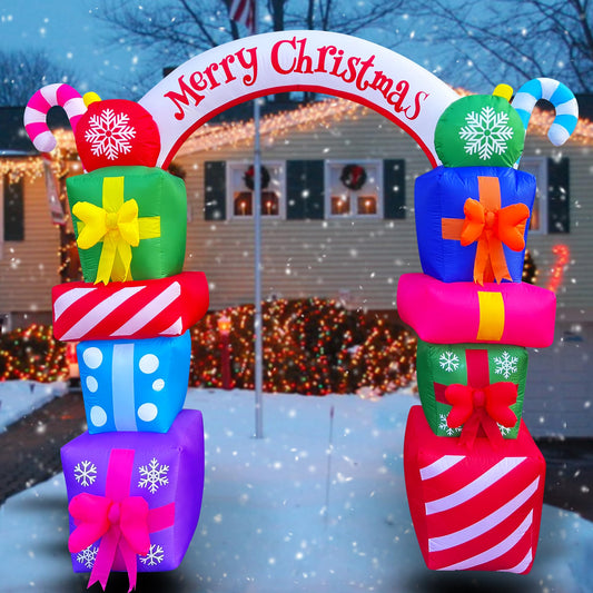 8 FT Christmas Inflatable Gift Boxes Arch Archway with Candy Merry Christmas Decoration Blow Up LED Lighted for Xmas Lawn Yard Garden Home Indoor Outdoor