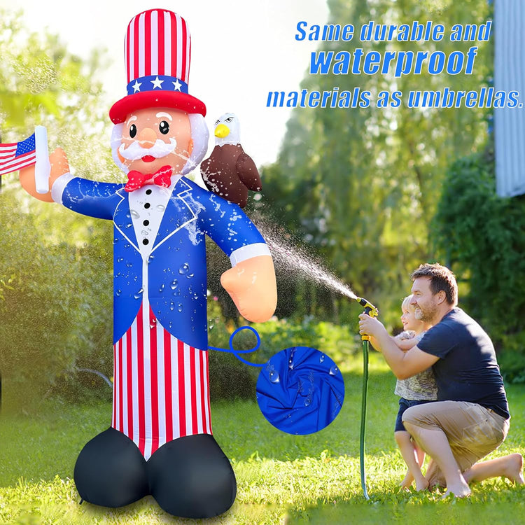 12FT Independence Day Inflatable Uncle Sam with Bald Eagle Decorations Patriotic 4th of July LED Light Up Blow up Flag for Home Yard Lawn Garden Memorial Day Decor