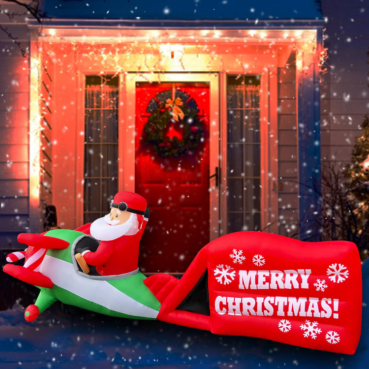 11FT Inflatable Christmas Santa Claus Flying Airplane Decoration Blow Up Built-in LED for Outdoor Indoor Lawn Yard Garden Party Home Holiday