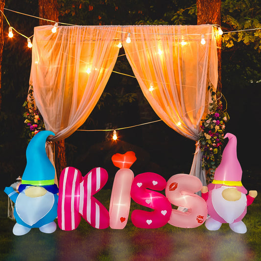 8 Ft Long Valentine's Day Inflatable Kiss Letters with Gnomes Light Up Decoration Blow Up for Birthday Wedding Anniversary Party Decor