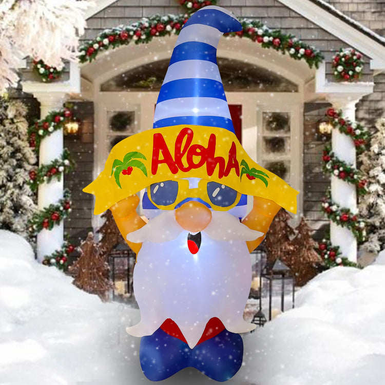 4 FT Inflatable Christmas Hawaiian Gnome with Banner Decoration LED Light Up for Xmas Yard Lawn Garden Home Party Indoor Outdoor