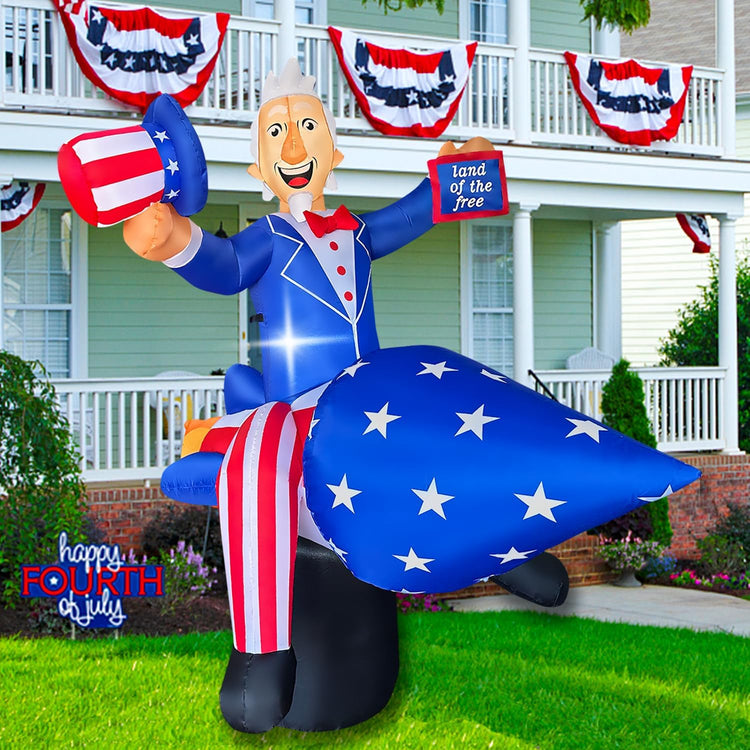 6 FT Independence Day Inflatable Uncle Sam on Rocket Decorations Patriotic 4th of July Blow Up for Home Yard Lawn Garden Indoor Outdoor Memorial Day Decor