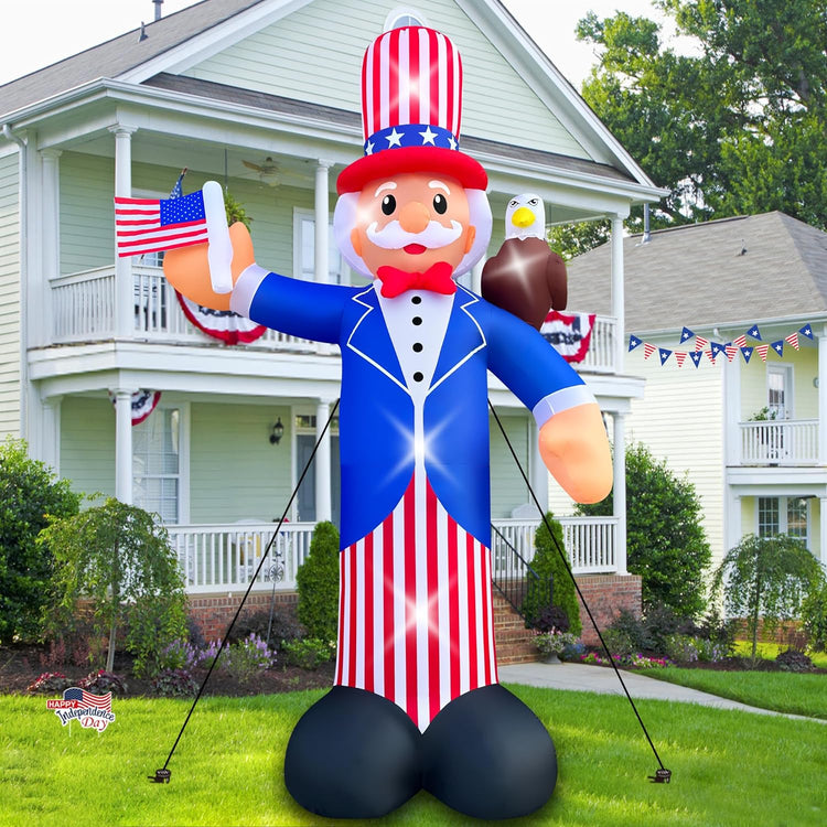 12FT Independence Day Inflatable Uncle Sam with Bald Eagle Decorations Patriotic 4th of July LED Light Up Blow up Flag for Home Yard Lawn Garden Memorial Day Decor