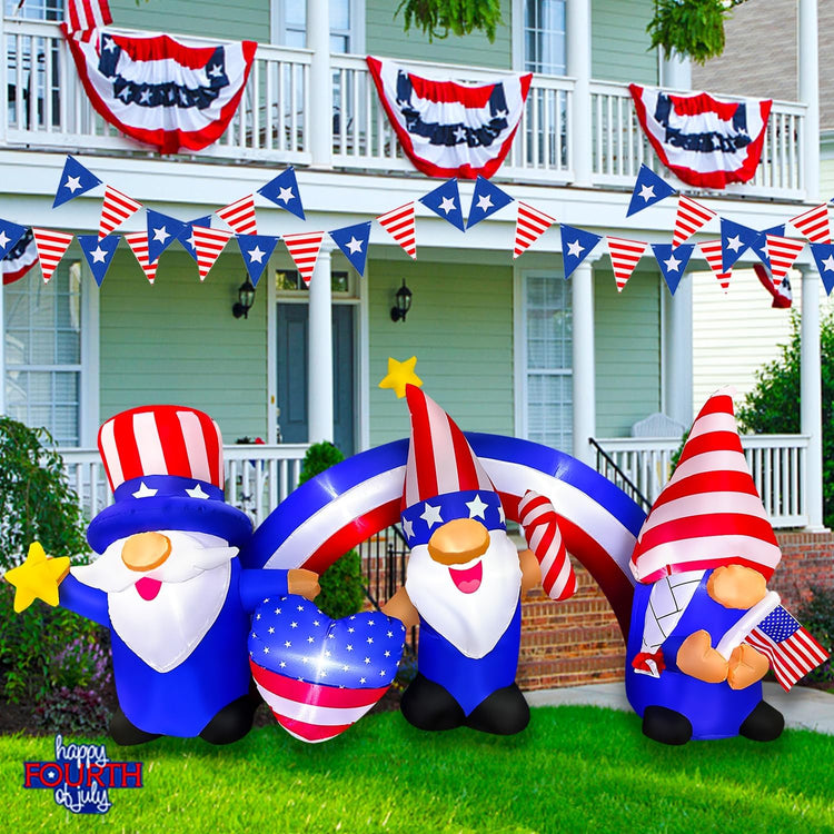 7 FT Independence Day Inflatable 3 Gnomes with Archway Decorations Patriotic 4th of July for Home Yard Lawn Garden Indoor Outdoor Memorial Day Decor