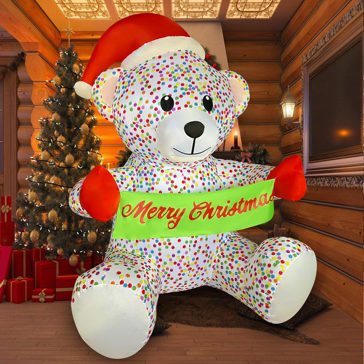 7 Ft Christmas Inflatable Teddy Bear with Merry Christmas Banner Build-in LEDs Blow Up Clearance for Holiday Yard Garden Decorations