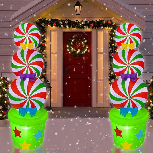 6FT Christmas Inflatables Candy Yard Sign LED Lighted Blow Up Xmas Yard Stakes Outdoor Decorations for Garden Home Lawn Pathway Candyland Themed Party