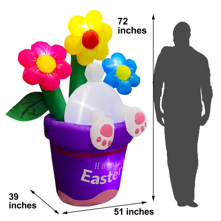 6ft Inflatable Easter Rabbit into Flower Basket Decoration LED Blow Up Lighted Decor Indoor Outdoor Holiday Art Decor Clearance