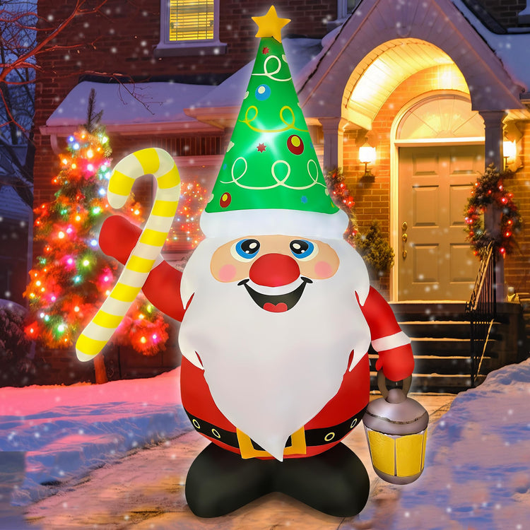 6 FT Christmas Inflatable Novelty Gnome Holds Candy Cane Decorations LED Lighted Xmas Blow Up Santa Claus for Party Indoor Outdoor Garden Yard Decor