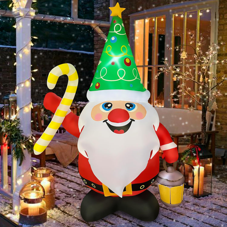 6 FT Christmas Inflatable Novelty Gnome Holds Candy Cane Decorations LED Lighted Xmas Blow Up Santa Claus for Party Indoor Outdoor Garden Yard Decor