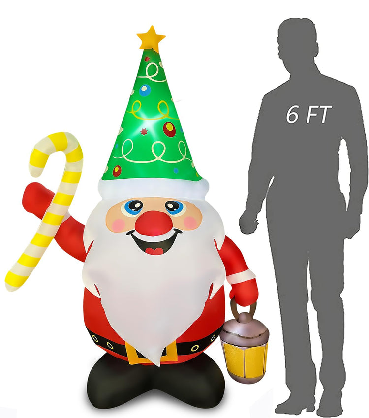 6 FT Christmas Inflatable Novelty Gnome Holds Candy Cane Decorations LED Lighted Xmas Blow Up Santa Claus for Party Indoor Outdoor Garden Yard Decor