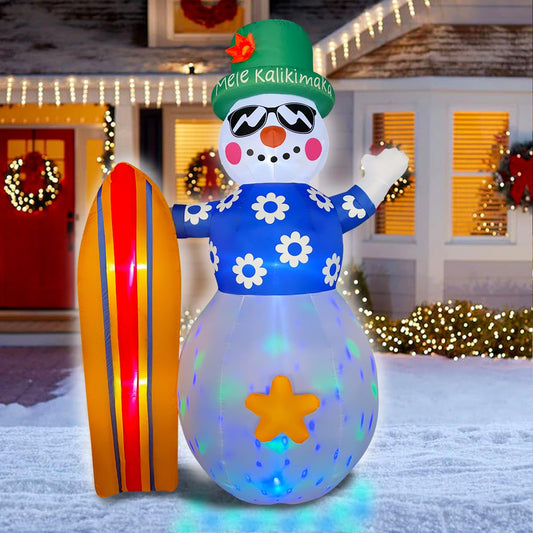 8ft Christmas Decoration Inflatable Summer Hawaii Snowman with Surfboard LED Blow Up Lighted Decor Indoor Outdoor Holiday Art Decor Decorations