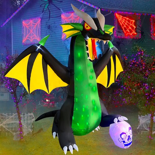 8 FT Halloween Inflatable Dragon Flash LED Lighted Blow Up Decoration