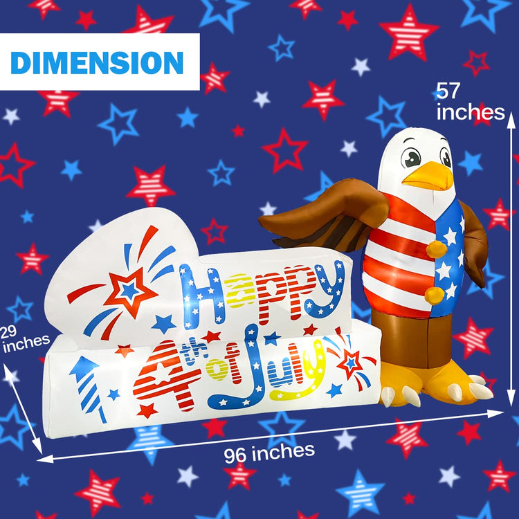 8FT Length Inflatable 4th of July Patriotic Eagle Sign Decorations Memorial Day LED Blow Up Lighted Decor Indoor Outdoor Holiday Art Decor