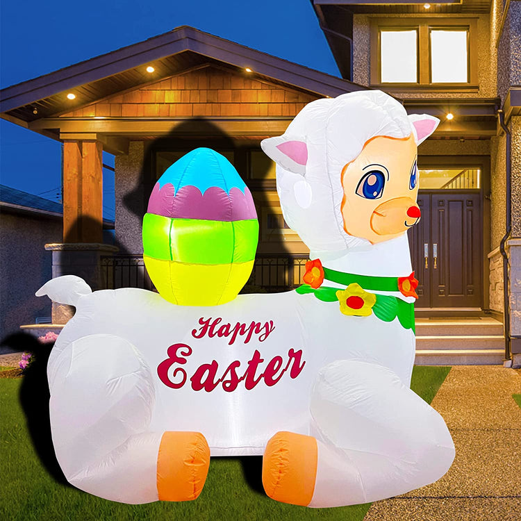 6 FT Inflatable Easter Lamb with Egg Blow Up Decoration LED Lighted for Lawn Yard Indoor Holidaye Outdoor Indoor Holiday Decor