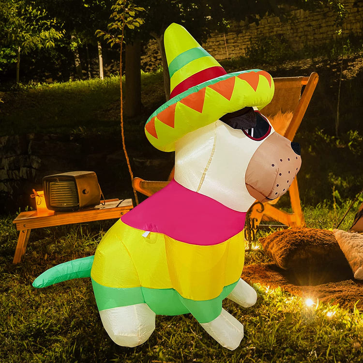 5 Ft Cinco De Mayo Day Inflatable Bulldog Shar Pei Dog with Taco Sombreros Glasses Decoration for Holiday Party Indoor Outdoor