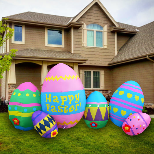 8 Ft SEASONBLOW LED Light Up Inflatable Easter Eggs Decoration.