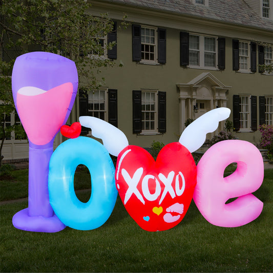 7Ft SeasonBlow Inflatable Valentine's Day Wine Glass Love Heart.