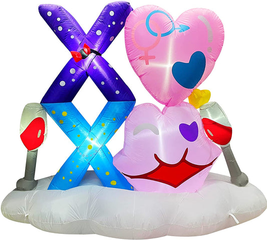 7 FT Inlflatable Valentine's Day XOXO with Heart Lip Wine Glass Decoration