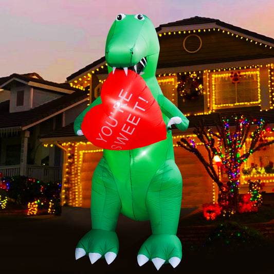 8Ft SeasonBlow Inflatable Valentine's Day Dinosaur Handheld Heart.