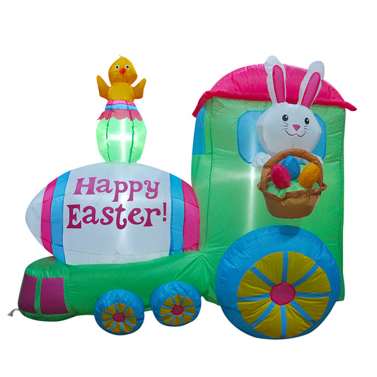 5FT SEASONBLOW Inflatable Easter Train with Bunny Basket Colorful Eggs Decorations.