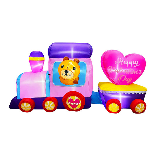 8 FT Inlflatable Valentine's Day Train with Bear Heart LED Light Up Decoration