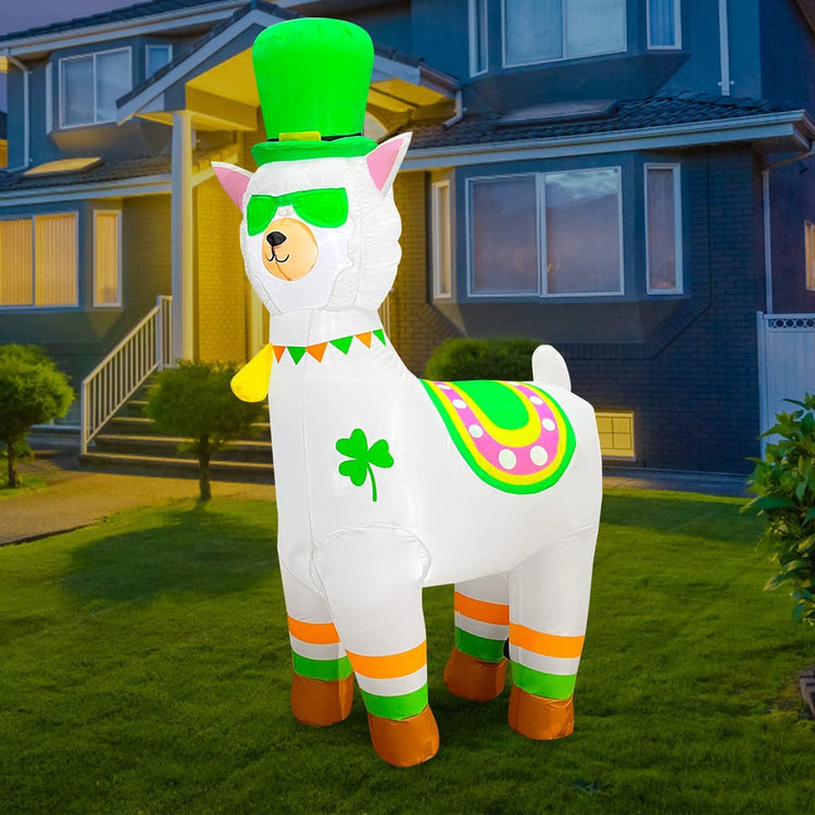 5ft Inflatable St. Patrick's Day Cute Sainte Alpaca Decoration, LED Blow Up Lighted Decor Indoor Outdoor