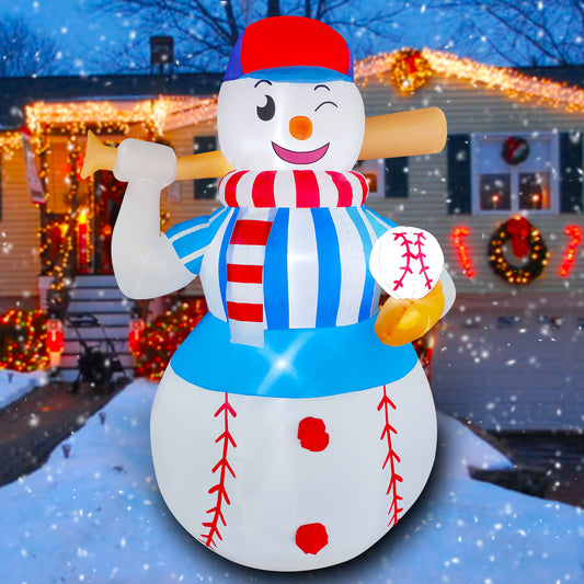 6 FT LED Light Up Inflatable Christmas Baseball Snowman Decoration