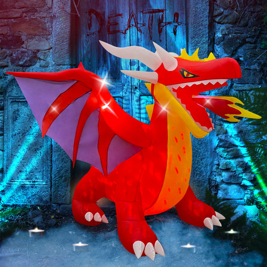 6 FT Halloween Inflatables Fire Dragon Decoration, Blow Up Yard Decor with LED Lights Built-in for Halloween Party Indoor Outdoor Holiday Decorations