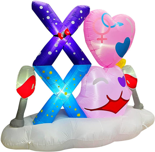 7 FT Inlflatable Valentine's Day XOXO with Heart Lip Wine Glass Decoration