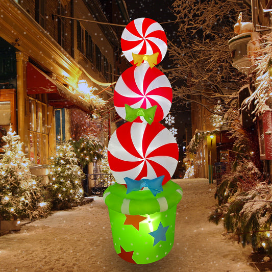 6FT Inflatable Christmas Candy Yard Sign LED Lighted Blow Up Xmas Yard Stakes Outdoor Decorations for Garden Home Lawn Pathway Candyland Themed Party