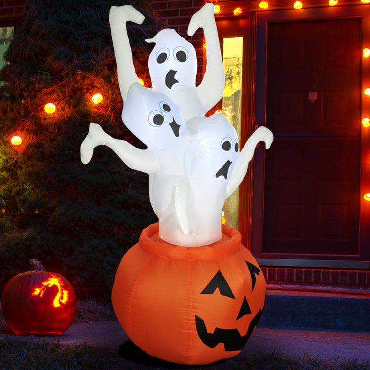 7 Ft Seasonblow Inflatable Halloween Pumpkin + 3 Ghosts