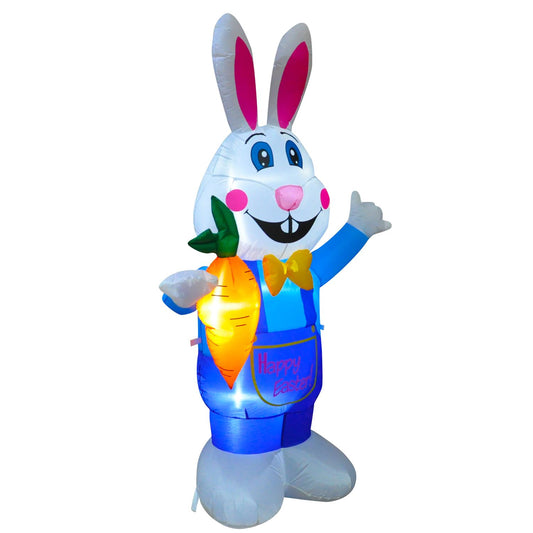 8Ft Seasonblow Easter Inflatable Blue Pants Bunny Holding Carrots.