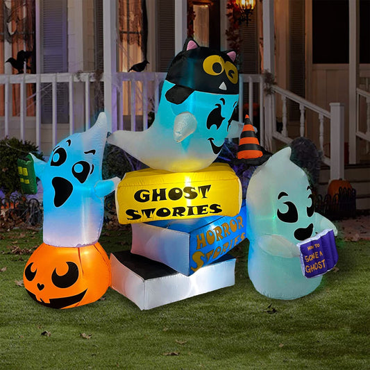 5 FT Halloween Inflatable Three Ghosts Nightmare Story, RGB Flashing Blow Up Lighted Decor Indoor Outdoor Holiday Art Decor Decorations